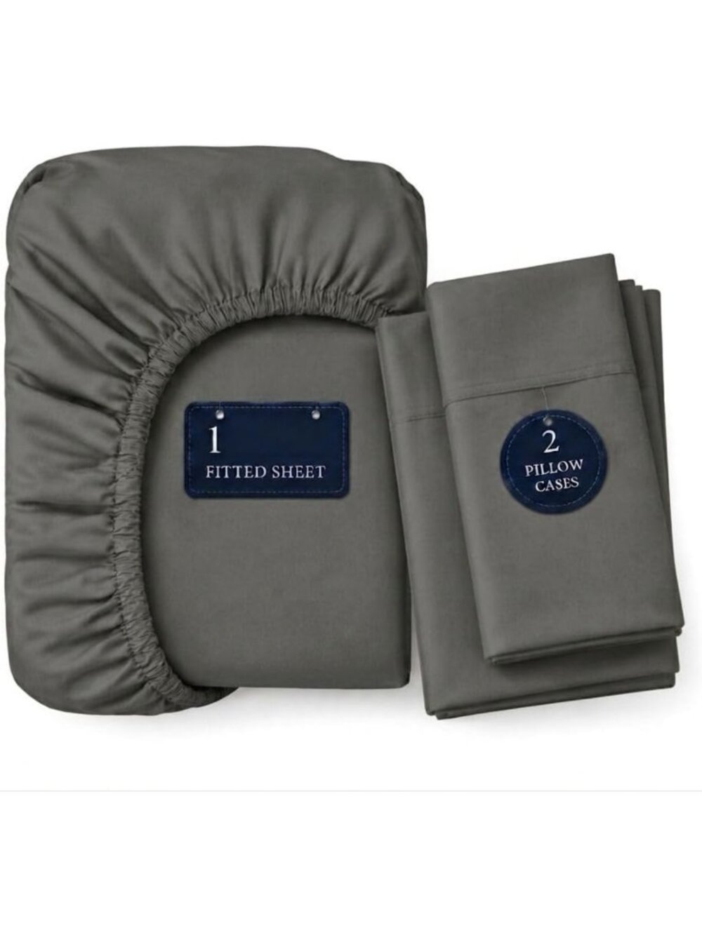 3 Piece Queen Size Egyptian Cotton Sheet Set - Dark Grey, Soft & Durable